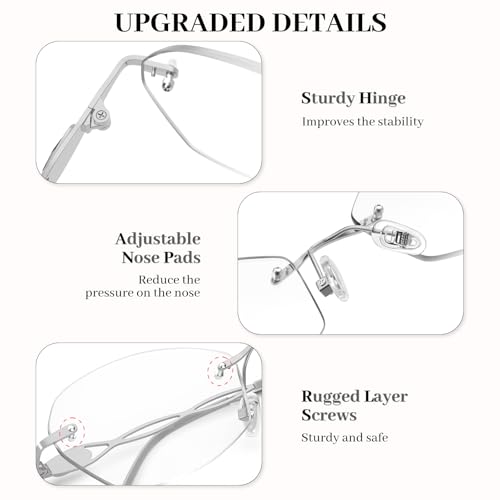 LUFF Rimless Reading Glasses for Women 1.5 | Blue Light Blocking | Lightweight 16g Metal Frame | Computer Readers for Eye Strain Relief | 4 Colors - Image 4
