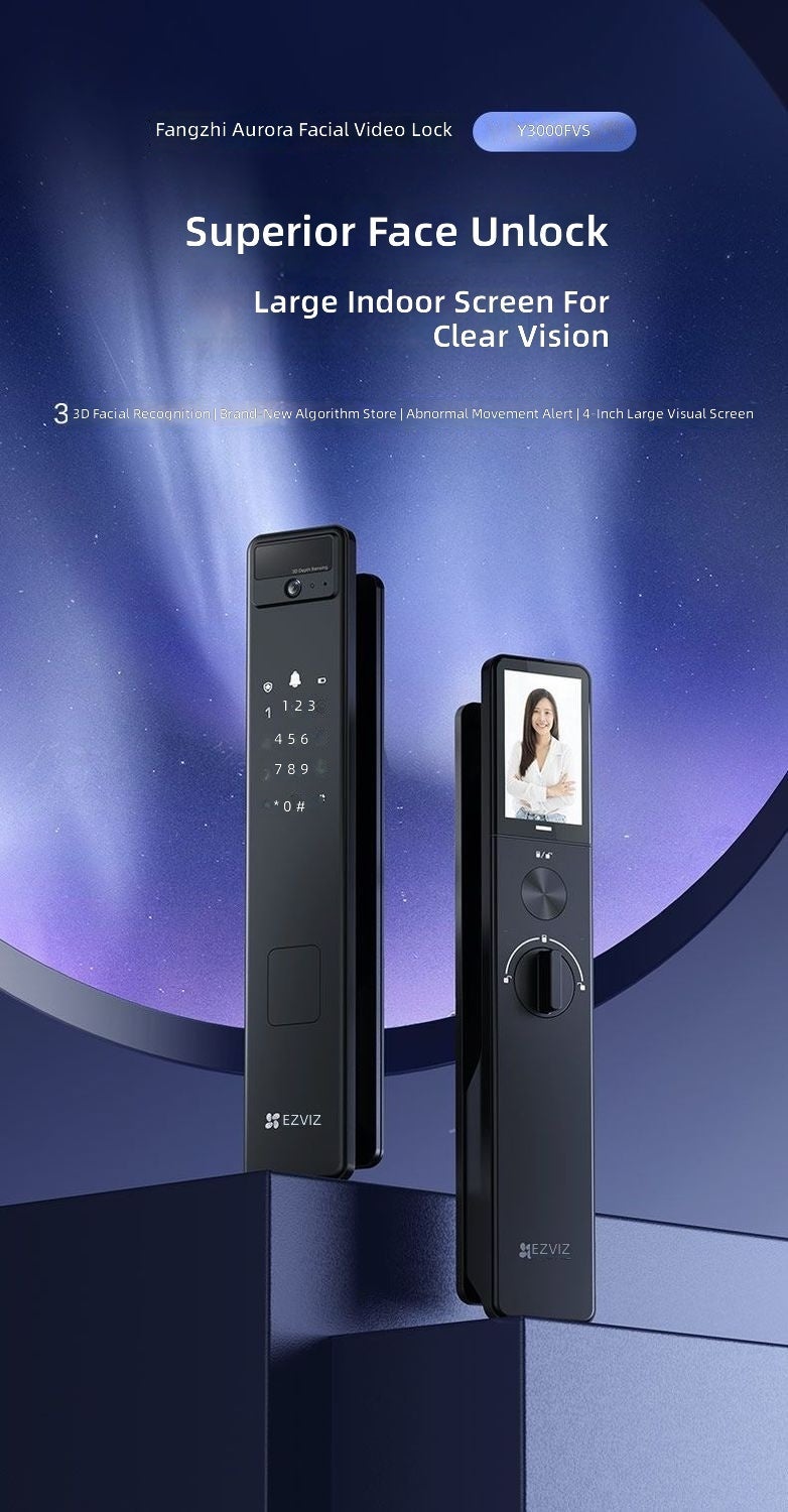 إيزفيز قفل باب ذكي EZVIZ Y3000FVS مع التعرف على الوجه ثلاثي الأبعاد، عين نافذة كبيرة للعرض، وفتح بالرمز السري - قفل إلكتروني للأمان المنزلي - Image 2