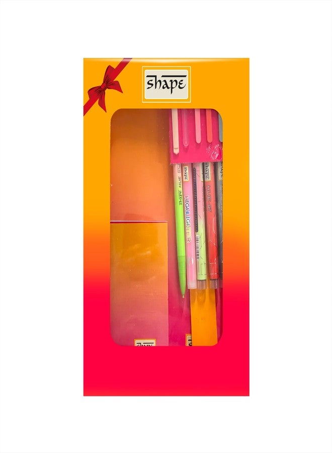 SHAPE HUE Premium Stationery Gift Set | Colourful Gift Box for Students, Office, School, Birthday Gifts | Creative Writing & Art Gift Kit for Boys & Girls (Pink-Orange) - Image 1