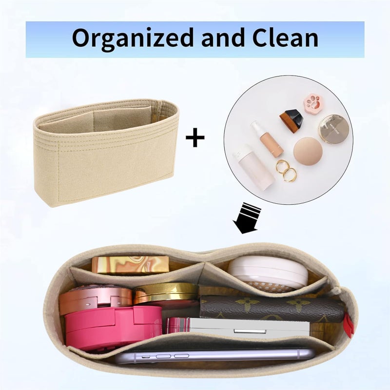 LOUKAYCCI Felt Insert Purse Organizer Fit GG Marmont Matelasse Shoulder Bag, Organizer Handbag Tote Liner Pouch for Women Small Shoulder Bag (Super Mini, Beige) - Image 4