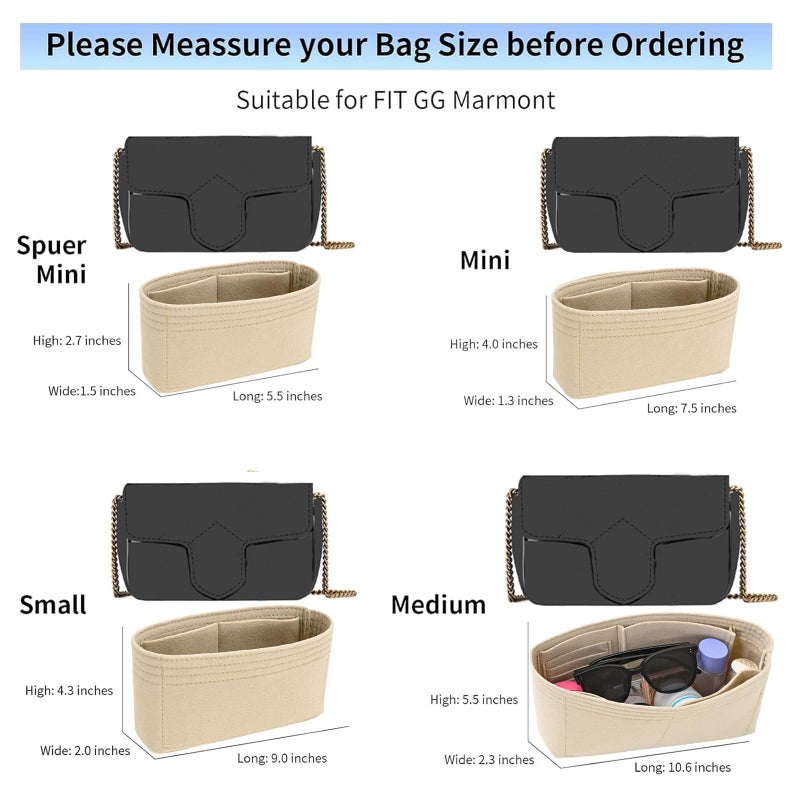 LOUKAYCCI Felt Insert Purse Organizer Fit GG Marmont Matelasse Shoulder Bag, Organizer Handbag Tote Liner Pouch for Women Small Shoulder Bag (Super Mini, Beige) - Image 2