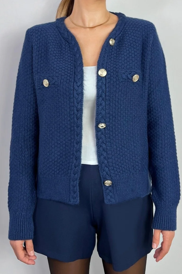 Ritnice Women's Paris Navy Blue Hair Knit Detail Knitwear Cardigan / Jacket