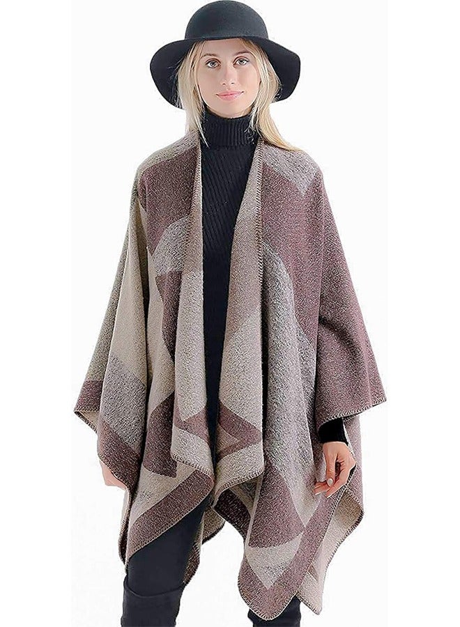 السيدات مزدوجة الوجه سوبر عباءة عباءة الحارة شال الجبهة طية صدر السترة طباعة بطانية نوع فتح طية صدر السترة - Image 3