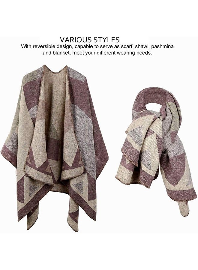 السيدات مزدوجة الوجه سوبر عباءة عباءة الحارة شال الجبهة طية صدر السترة طباعة بطانية نوع فتح طية صدر السترة - Image 4