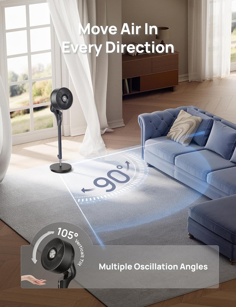 DREO Pedestal Fan for Bedroom 2026 Upgrade – 90ft Airflow, 20dB Ultra-Quiet, 90° Oscillating, Energy-Saving DC Motor, 8+ Speeds & 3 Modes, Adjustable Height 38-42'', 8-Hour Timer, 105° Manual Tilt - Image 4