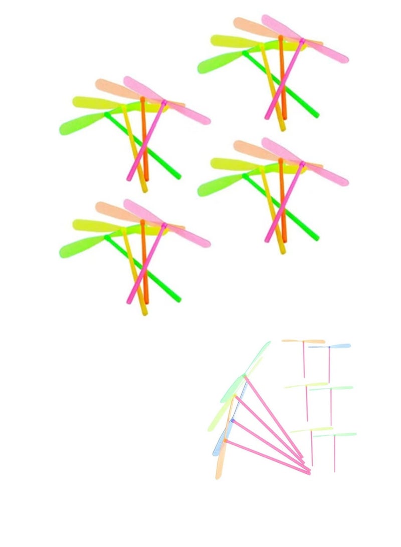 Geustos 40 Pieces Dragonfly Hand Rub Double Flying Leaves Plastic Dragonfly Toy Helicopter Rotation Propeller Children Outdoor Toy Gift Random Colour - Image 1