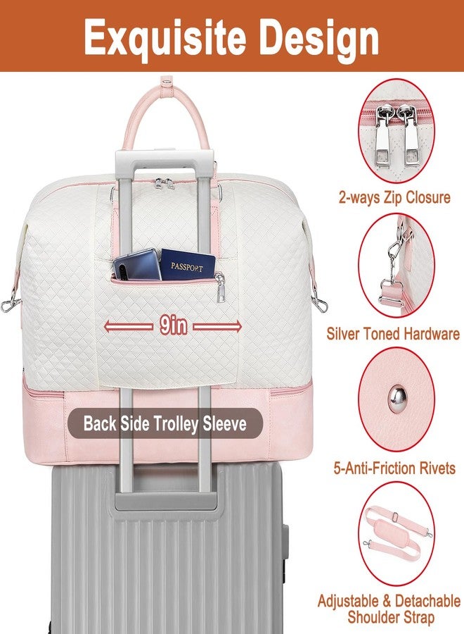 TIBES Travel Weekender Bag for Women, Overnight Bag with Shoe Compartment, Oversized Travel Duffel Bag Carry On Tote with Trolley Sleeve 21" for Weekend Travel Business Trip, Pink White 3pcs, Large - Image 3