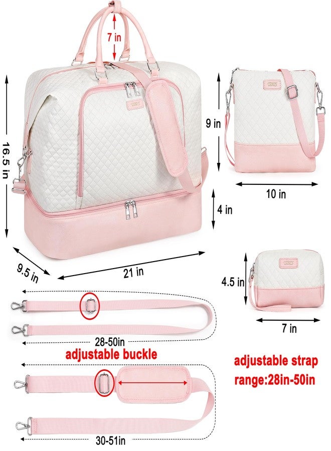 TIBES Travel Weekender Bag for Women, Overnight Bag with Shoe Compartment, Oversized Travel Duffel Bag Carry On Tote with Trolley Sleeve 21" for Weekend Travel Business Trip, Pink White 3pcs, Large - Image 5