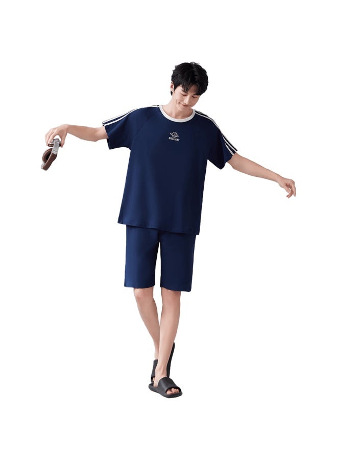 Yiershuang Men's Summer Pajamas Set, Thin Short-sleeve Pullover Top And Shorts, Loose-fitting Loungewear For Me