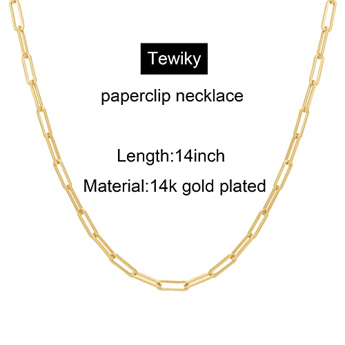 Tewiky سلسلة ذهبية تيويكي للنساء، قلادة سلسلة ورقية مطلية بالذهب عيار 14 قيراط، قلادات تشوكر رقيقة، مجوهرات سلسلة ورقية سميكة بسيطة - Image 5