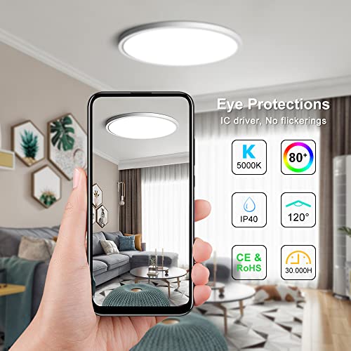 LEDLightsWorld 12 Inch LED Flush Mount Ceiling Light Fixture, 5000K Daylight White, 24W(240W Equivalent), 3200LM, Slim Modern Ceiling Lamp, Flat Round Ceiling Lighting for Bedroom Hallway Kitchen - Image 3