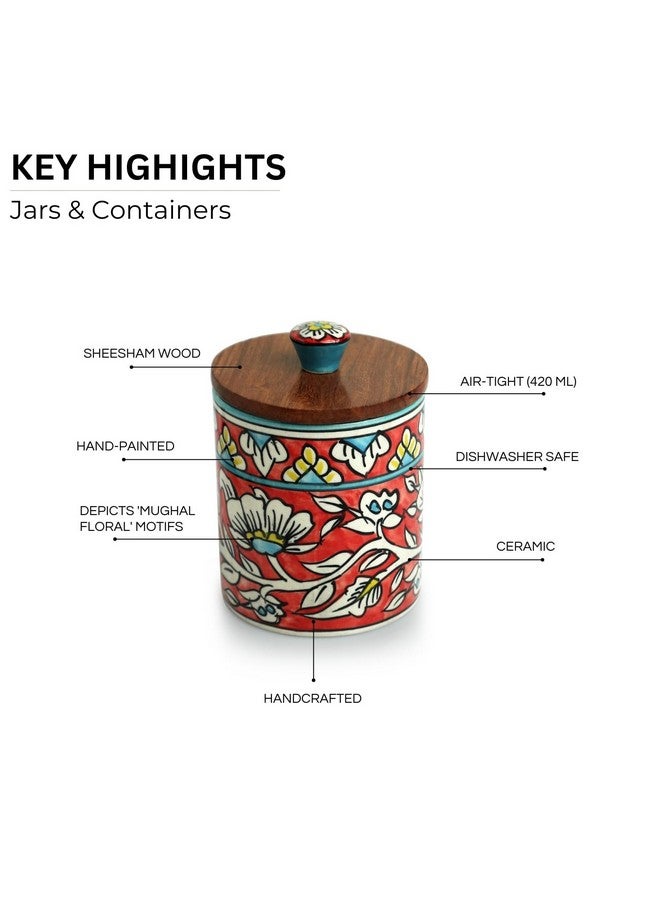 ExclusiveLane 'Mughal Barrel' Multi Utility Storage Ceramic Jars for Kitchen Storage with Wooden Lid (Air-Tight, Set of 2, 420 ml) |Ceramic Container with Lid Storage Jars and Container Set - Image 2