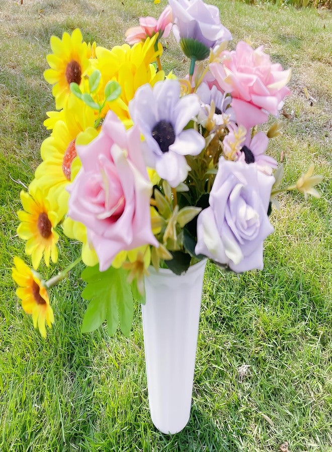 OTDCGI Memorial Floral Vases, Cemetery Vase, 10" High with Stake, Grave Cone Vase, Flower Pots for Outdoor Plants, Decorative Plastic Containers (Set of 6, White) - Image 2