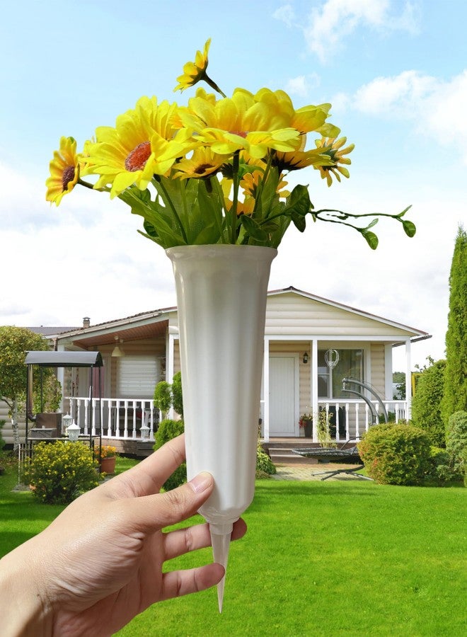 OTDCGI Memorial Floral Vases, Cemetery Vase, 10" High with Stake, Grave Cone Vase, Flower Pots for Outdoor Plants, Decorative Plastic Containers (Set of 6, White) - Image 5