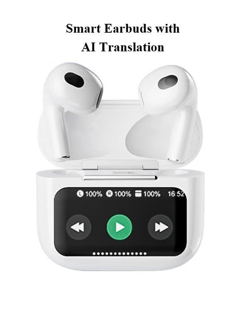 Language Translation Earbuds, AI Translation Earbuds Real Time with 144 Languages & Accents Online, Translator Device with APP Support Music and Calling, True Wireless In-ear Earbuds with LED Smart Touchscreen Display, English Arabic AI Translation Headset - WHITE