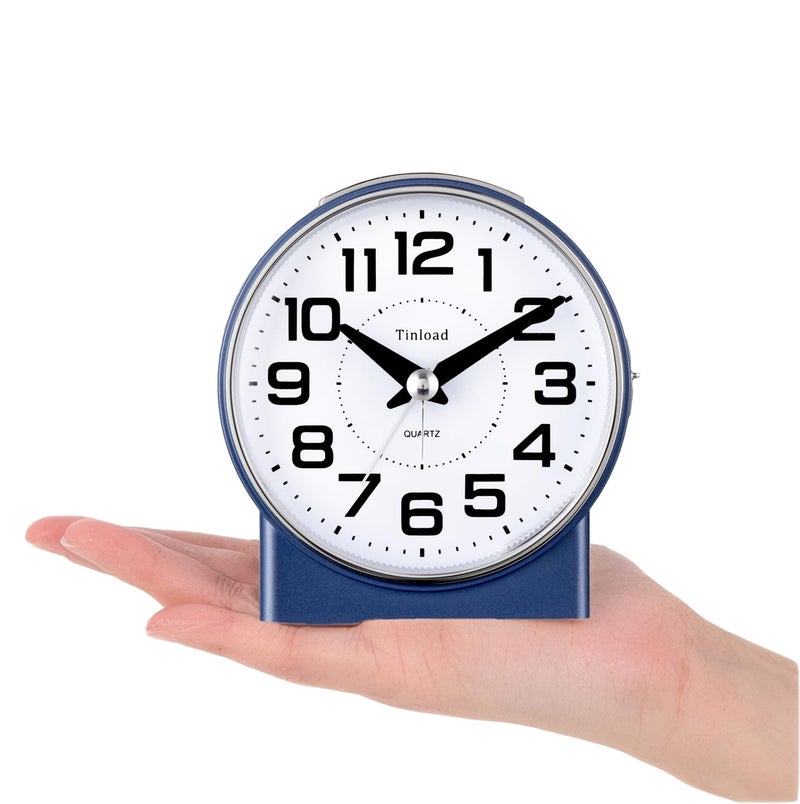 Tinload 4.3" No Ticking Analog Alarm Clock,Silent Readable for Seniors,Easy to Set,Gradual Rise Alarm,Big Numbers,On/Off Switch on Side,Gentle Wake,Snooze,Lighted on Demand,Battery Operated,Blue - Image 2