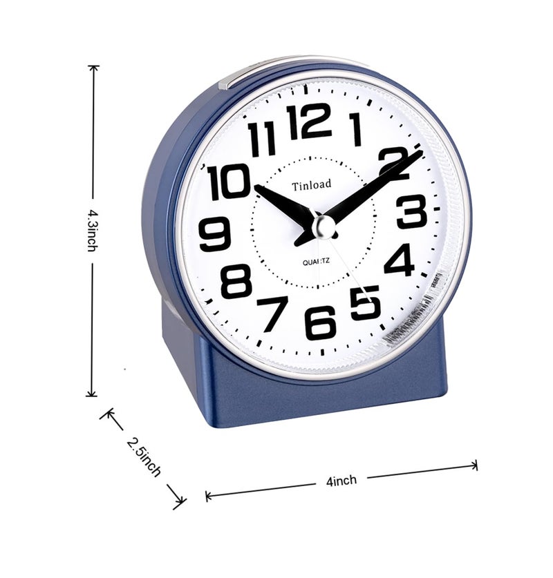 Tinload 4.3" No Ticking Analog Alarm Clock,Silent Readable for Seniors,Easy to Set,Gradual Rise Alarm,Big Numbers,On/Off Switch on Side,Gentle Wake,Snooze,Lighted on Demand,Battery Operated,Blue - Image 3