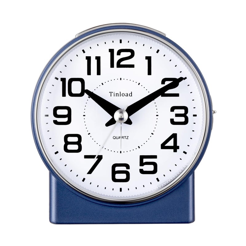 Tinload 4.3" No Ticking Analog Alarm Clock,Silent Readable for Seniors,Easy to Set,Gradual Rise Alarm,Big Numbers,On/Off Switch on Side,Gentle Wake,Snooze,Lighted on Demand,Battery Operated,Blue - Image 1