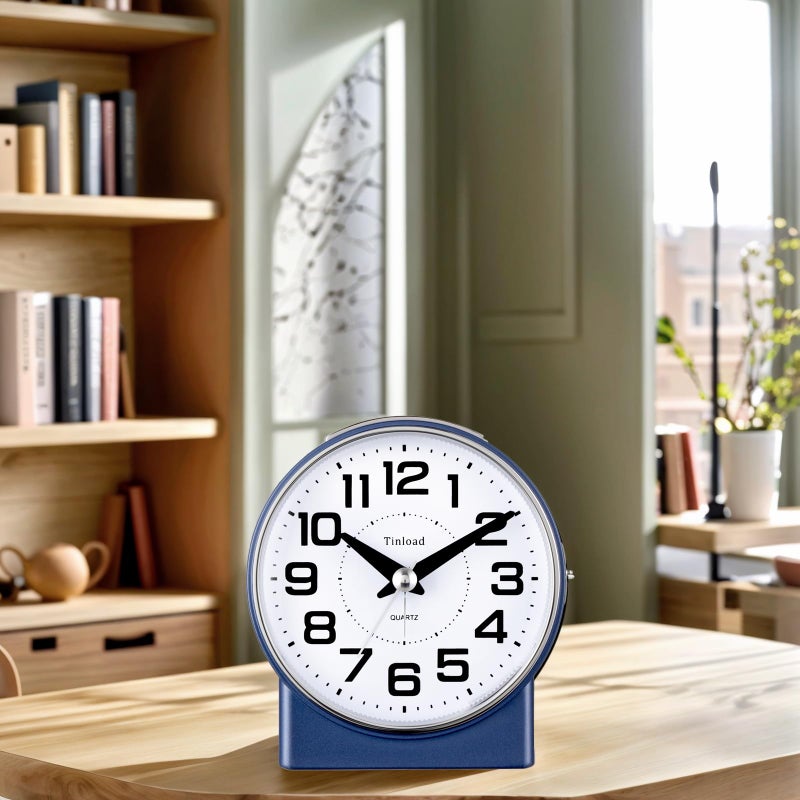Tinload 4.3" No Ticking Analog Alarm Clock,Silent Readable for Seniors,Easy to Set,Gradual Rise Alarm,Big Numbers,On/Off Switch on Side,Gentle Wake,Snooze,Lighted on Demand,Battery Operated,Blue - Image 5