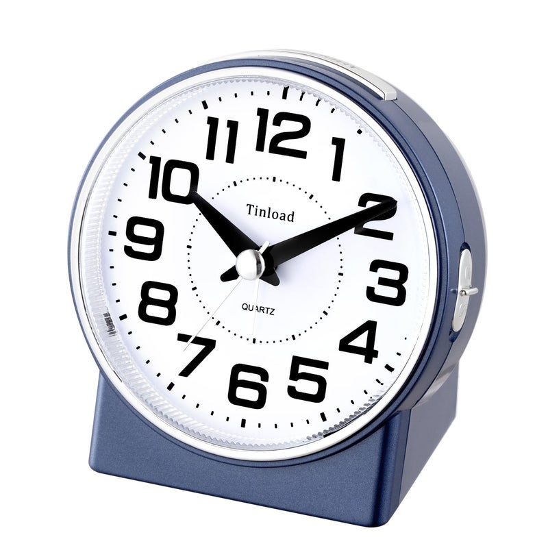 Tinload 4.3" No Ticking Analog Alarm Clock,Silent Readable for Seniors,Easy to Set,Gradual Rise Alarm,Big Numbers,On/Off Switch on Side,Gentle Wake,Snooze,Lighted on Demand,Battery Operated,Blue - Image 4