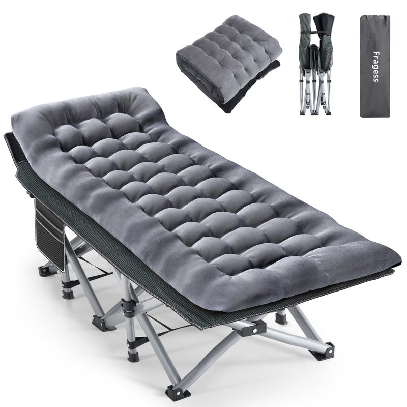 Fragess Camping Cot, Sleeping Cots for Adults, Portable Camping cots with Mattress, Pillow and Carry Bag, 1200D Double Layer Oxford, 600 LBS Weight Capacity Cots for Sleeping(Grey+Black) - Image 1