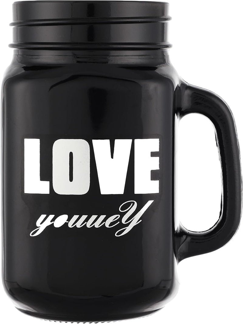 Mason Jar Mug with Straw and Lid, Black Glass, Drinking Cup - Image 1