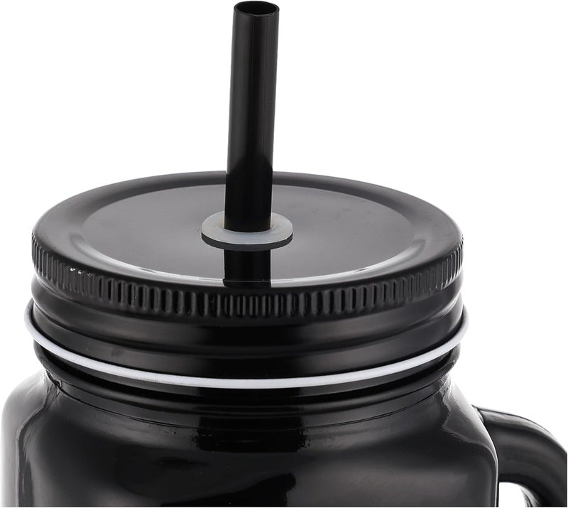 Mason Jar Mug with Straw and Lid, Black Glass, Drinking Cup - Image 2