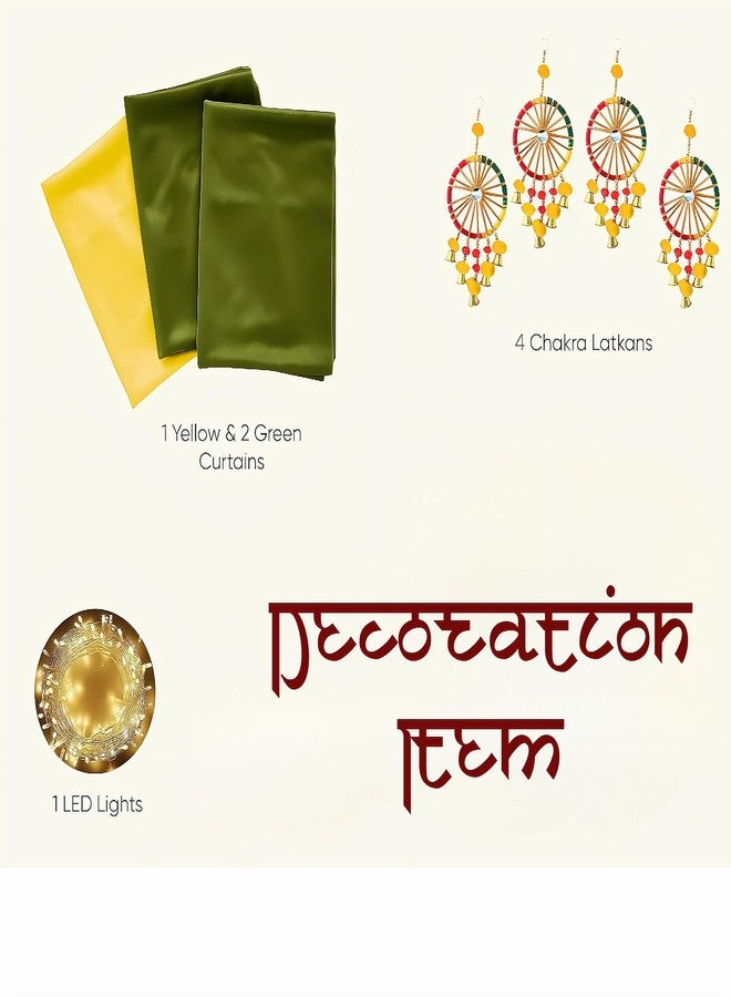 Floroom Mehendi Decoration Setup with Yellow & Green Chiffon Like Back Drop Curtain for Home,Mehendi Board Banner,Haldi Mehandi Decoration Items for Marriage (Haldi_24) - Image 2