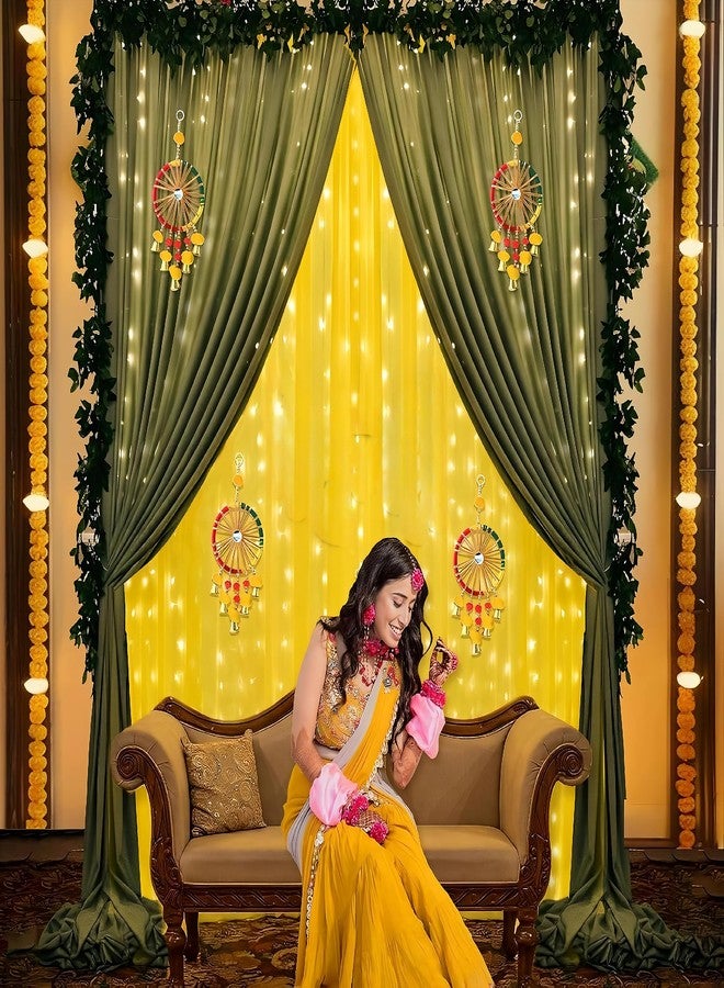 Floroom Mehendi Decoration Setup with Yellow & Green Chiffon Like Back Drop Curtain for Home,Mehendi Board Banner,Haldi Mehandi Decoration Items for Marriage (Haldi_24) - Image 1