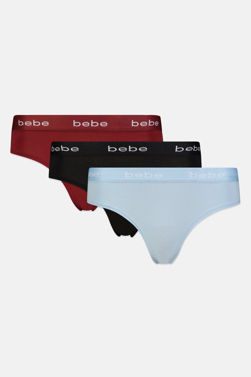 bebe Women 3 Pieces Brand Logo Cheeky Panties, Multicolor - Image 2