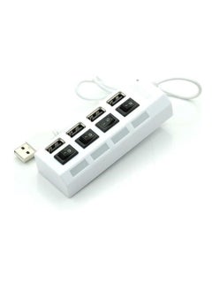 4-Port USB 2.0 Hub - Portable High-Speed Multi-Device Splitter for PC, Laptop, Desktop, Flash Drives, HDDs, Consoles, Keyboards, and Mice (White)