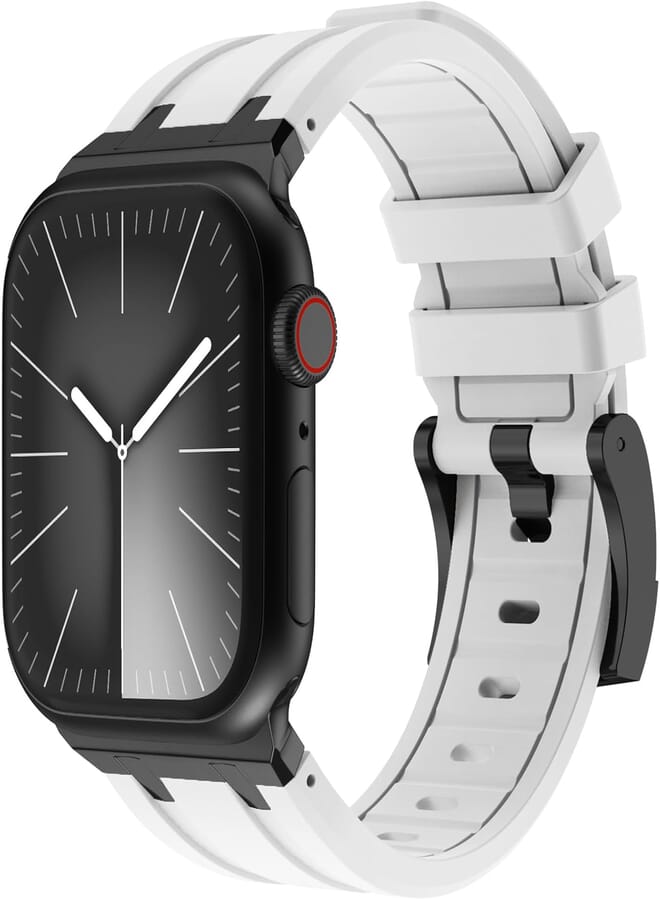 WINGLE Wingle for Apple Watch Ultra Band 49mm 45mm 44mm 42mm for Men, Liquid Silicone Rubber Band for iWatch Series 8 7 6 5 4 SE Ultra, Luxury Cool Designed AP Rubber Watch Strap with Stainless Steel Adapter 