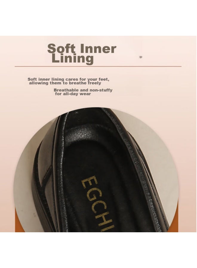 Egchi Mom Shoes Casual Shoes Cow Tendon Soft Bottom Single Shoes Non-slip Flat Leather Shoes Hb18 Black 39 - Image 1