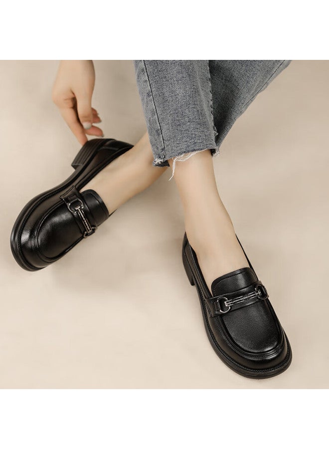 Egchi Mom Shoes Casual Shoes Cow Tendon Soft Bottom Single Shoes Non-slip Flat Leather Shoes Hb18 Black 39 - Image 3