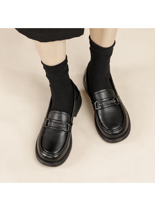 Egchi Mom Shoes Casual Shoes Cow Tendon Soft Bottom Single Shoes Non-slip Flat Leather Shoes Hb18 Black 39 - Image 5