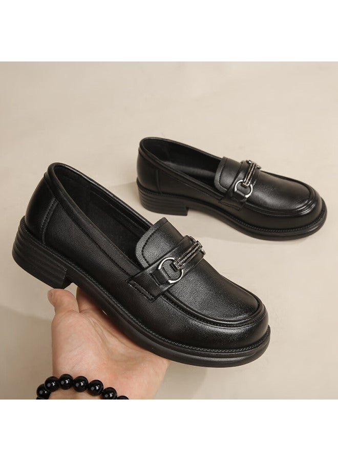 Egchi Mom Shoes Casual Shoes Cow Tendon Soft Bottom Single Shoes Non-slip Flat Leather Shoes Hb18 Black 39 - Image 2