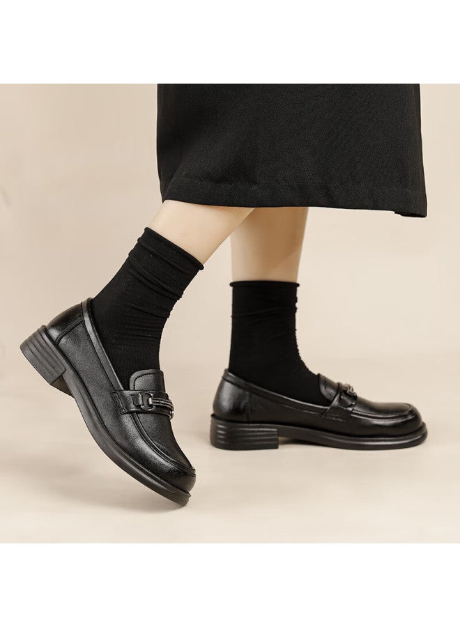 Egchi Mom Shoes Casual Shoes Cow Tendon Soft Bottom Single Shoes Non-slip Flat Leather Shoes Hb18 Black 39 - Image 4