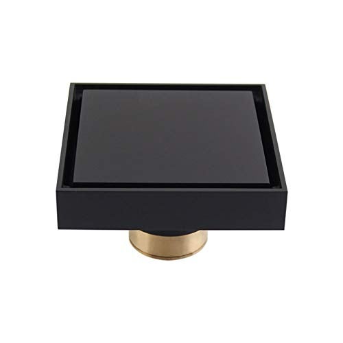 orhemus 4 inch Solid Brass Square Shower Floor Drain with Tile Insert Grate Removable Cover Hair Catcher Strainer, Matte Black Plated Finish Anti Clogging and Odor - Image 1