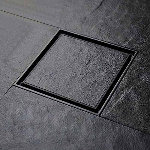orhemus 4 inch Solid Brass Square Shower Floor Drain with Tile Insert Grate Removable Cover Hair Catcher Strainer, Matte Black Plated Finish Anti Clogging and Odor - Image 5