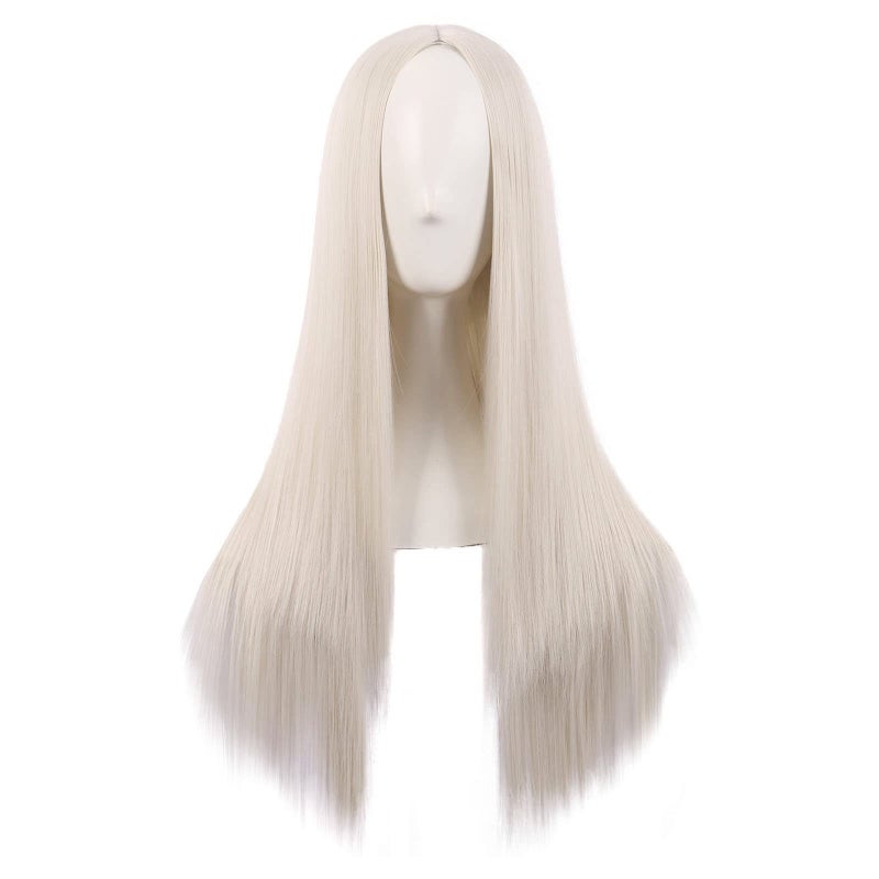 MapofBeauty MapofBeauty 28 Inch70 cm Women Special Long Straight Synthetic Wig Platinum Blonde 
