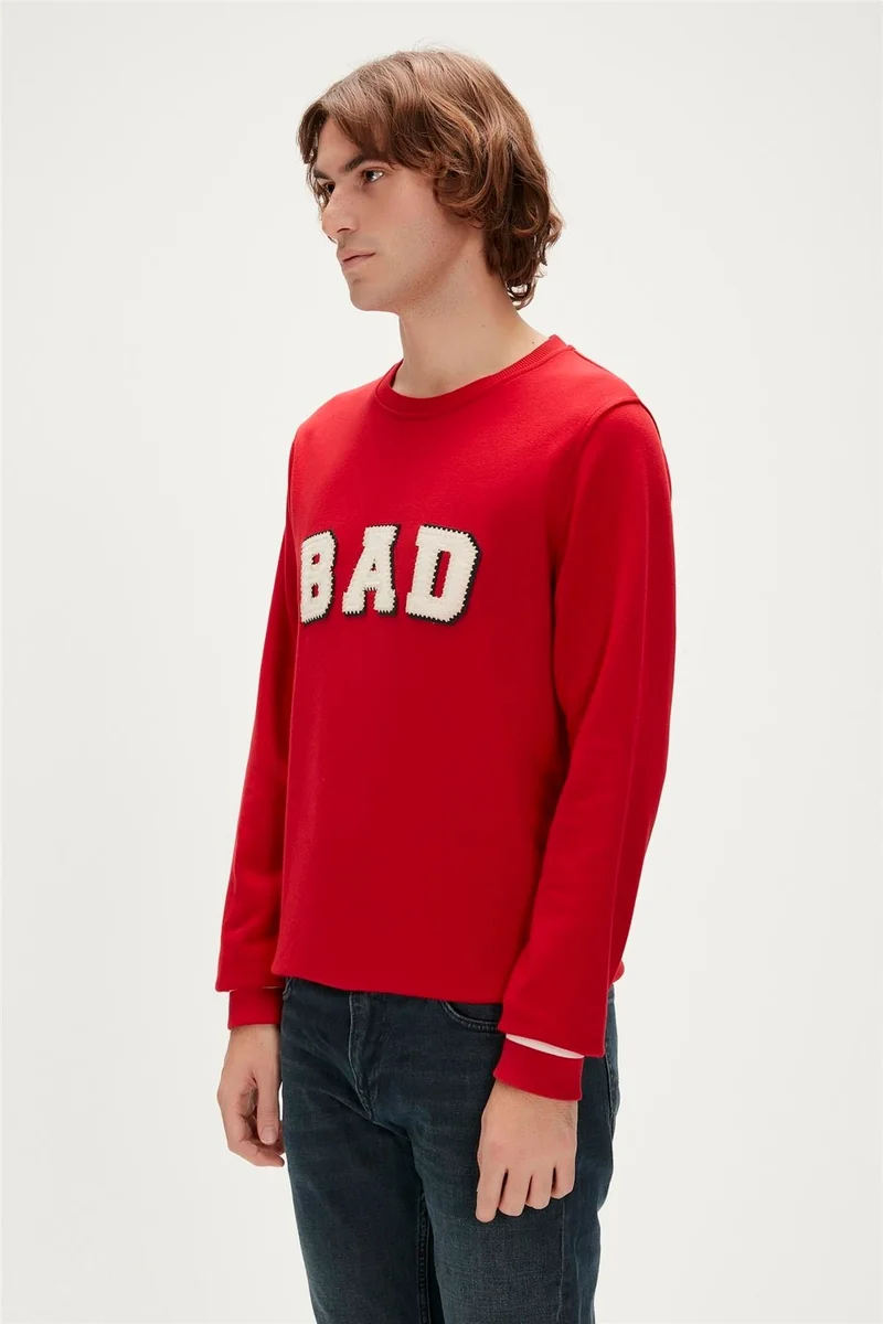 باد بير Felt Crewneck Men's Red Sweatshirt 23.02.12.013-C54
