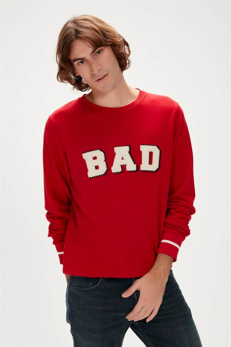 باد بير Felt Crewneck Men's Red Sweatshirt 23.02.12.013-C54