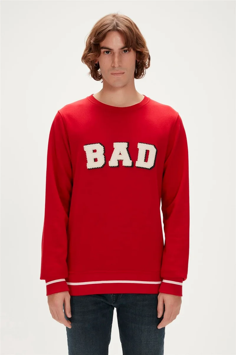 باد بير Felt Crewneck Men's Red Sweatshirt 23.02.12.013-C54