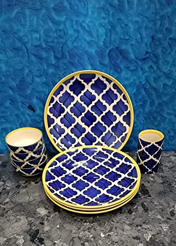 Caffeine Ceramic Handmade Blue Umrao Combo Dinner Set (set of 9) - Image 1