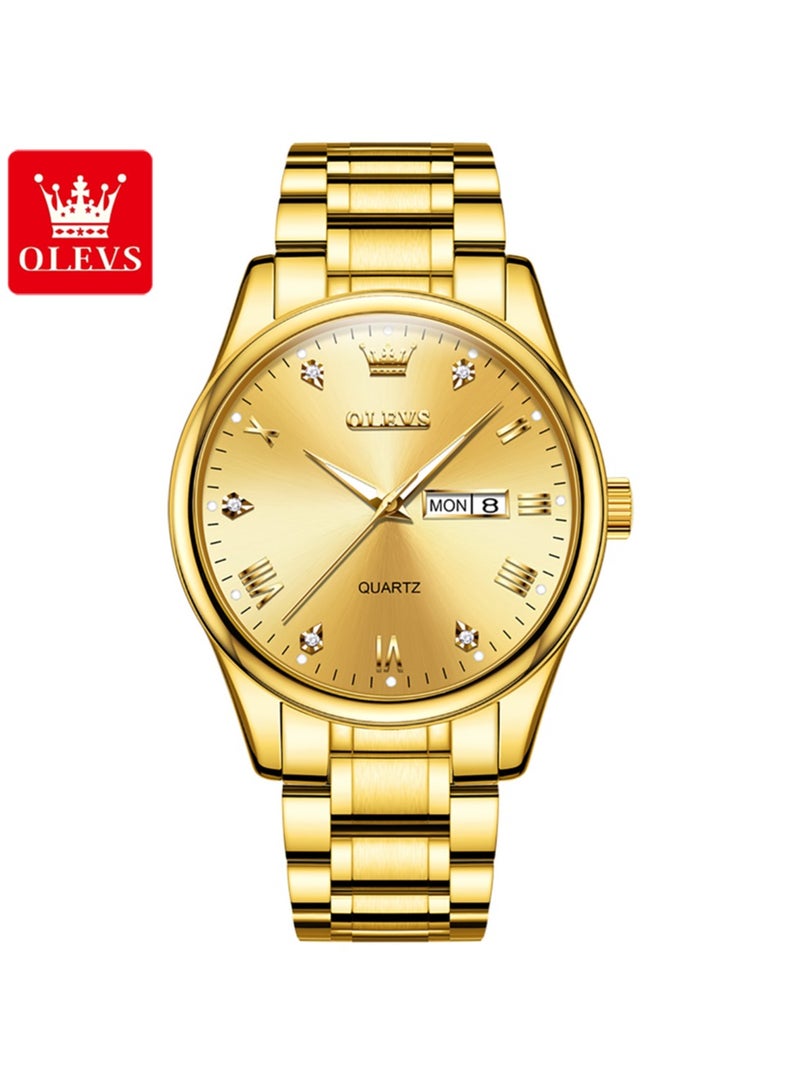 أوليفز OLEVS ساعة كوارتز رجالية فاخرة – ذهبي بالكامل، مقاومة للماء ومضيئة