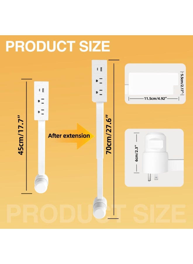 Electrical Outlet Extender Features USB-A, USB-C, and 2 AC Electrical Outlet Extender Stick for Hard to Reach Spaces Extends 22"-27", Rotates 180°. Use Behind Couches, Nightstands, Desks, and More - Image 2