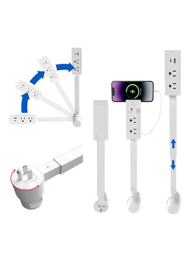 Electrical Outlet Extender Features USB-A, USB-C, and 2 AC Electrical Outlet Extender Stick for Hard to Reach Spaces Extends 22"-27", Rotates 180°. Use Behind Couches, Nightstands, Desks, and More - Image 1