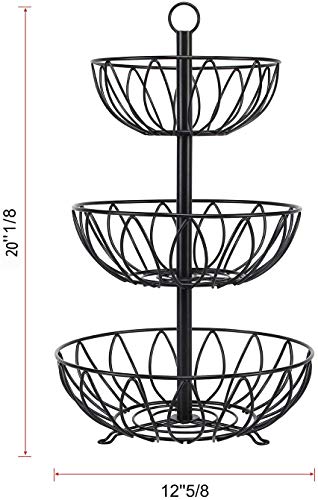 Rice rat 3 Tier Fruit Basket Metal Wire Fruit Bowl Bread Vegetable Organizer Storage Organizer Black Cast Iron - Image 5