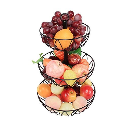 Rice rat 3 Tier Fruit Basket Metal Wire Fruit Bowl Bread Vegetable Organizer Storage Organizer Black Cast Iron - Image 4