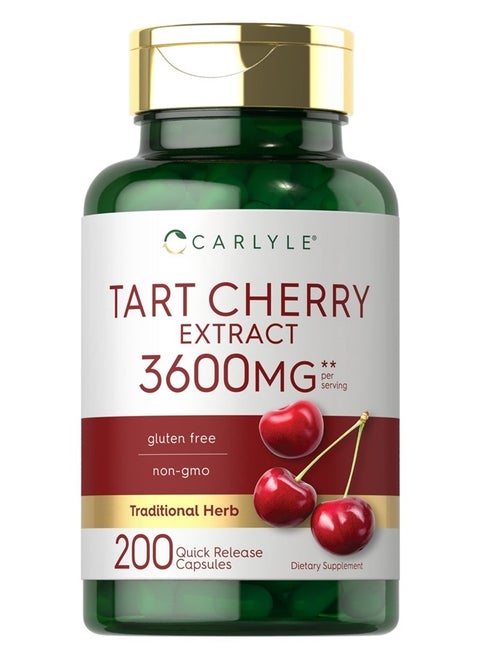 Tart Cherry Extract Capsules | 200 Count | Non-GMO and Gluten Free Formula | Traditional Herb Supplement